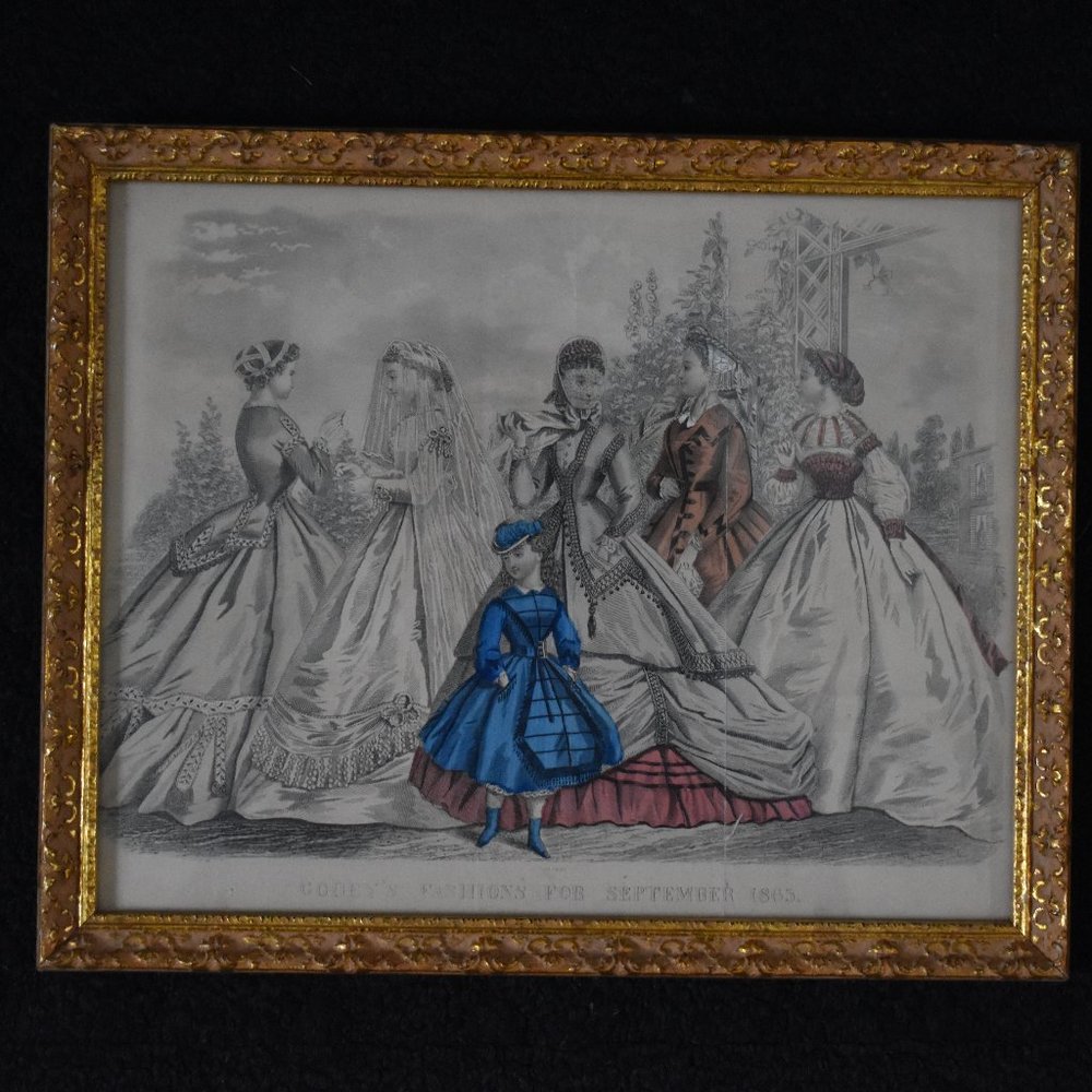 Godey's Antique Fashion Magazine Print circa 1865